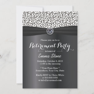 Classy Snow Leopard Print Black Ribbon Retirement Einladung