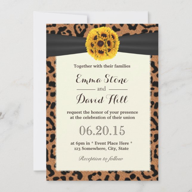 Classy Sonnenblumen Ball Leopard Print Wedding Einladung (Vorderseite)