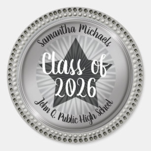 Classy Star Silver Class 2023 Abschluss Runder Aufkleber