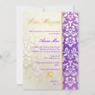 Classy + stilvolle Damask Bat Mitzvah/Lavender Blu Einladung