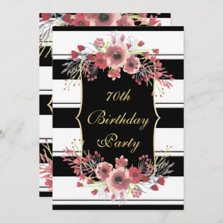Classy Stripes Floral Wasserfarbe 70. Geburtstag Einladung