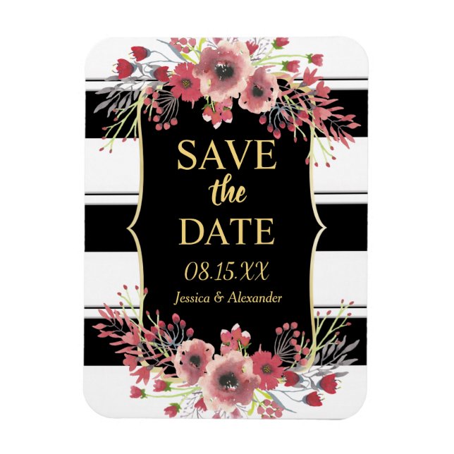 Classy Stripes Floral Wasserfarbe Save the Date Magnet (Vertikal)