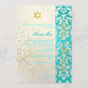 Classy + Stylische Damask Bat Mitzvah/Aquamarine Einladung