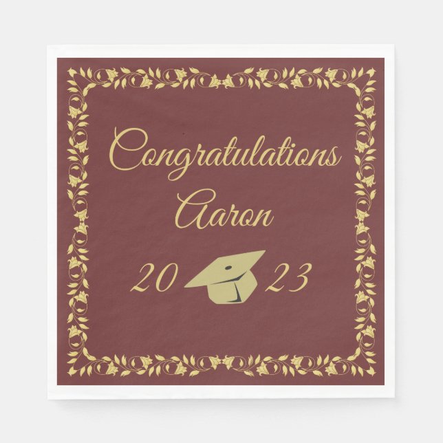 Classy Stylish Gold auf Maroon Graduation Party Serviette (Vorderseite)