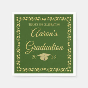 Classy Stylish Gold on Green Graduation Party Serviette