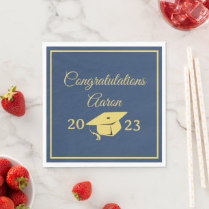 Classy Stylish Gold on Navy Graduation Party Serviette