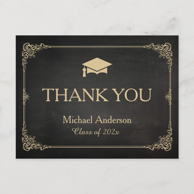 Classy Stylish Grad Cap Abschluss Vielen Dank Postkarte (Vorderseite)