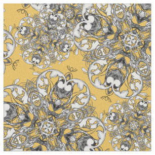 Classy Stylish Mustard Yellow Gothic Floral Print Stoff