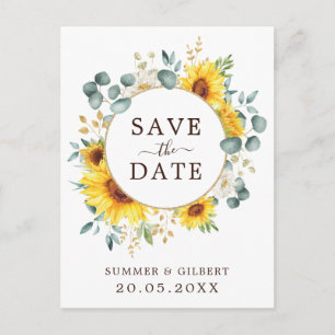 Classy Summer Sunflower Green Save the Date Ankündigungspostkarte