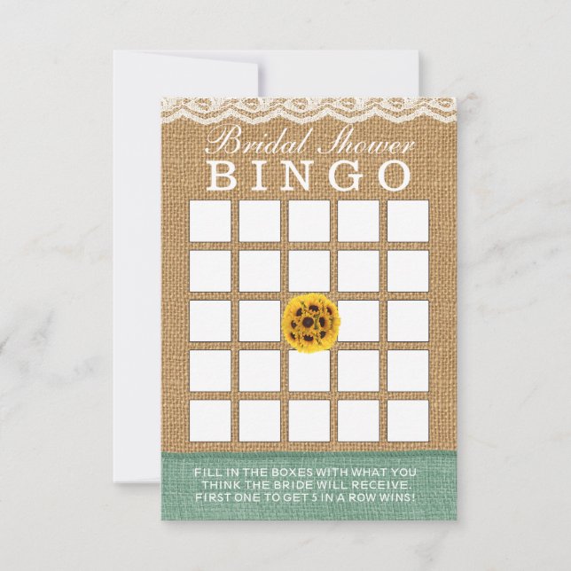 Classy Sunflower Ball Burlap Brautparty Bingo (Vorderseite)
