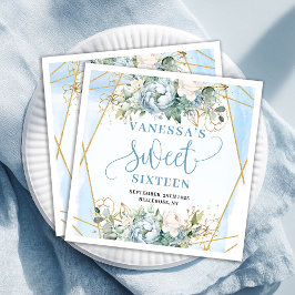 Classy Sweet 16th Watercolor Blue and Gold Napkins Serviette