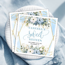 Classy Sweet Sixteen Dusty Blue Greenery Table Serviette