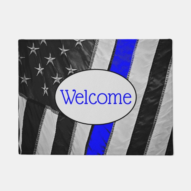 Classy Thin Blue Line American Flag Willkommen Fußmatte (Vorderseite)