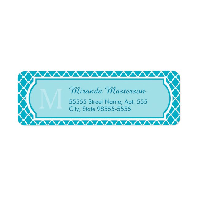 Classy Turquoise Blue Quatrefolie Monogramm und Na (Vorne)