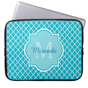 Classy Turquoise Blue Quatrefolie Monogramm und Na Laptopschutzhülle