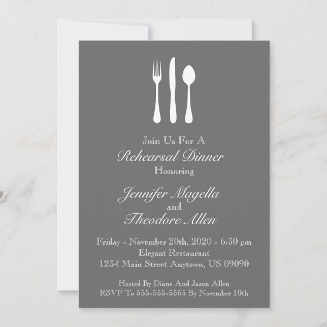 Classy Utensils Probe Dinner Invite (grau) Einladung (Vorderseite)