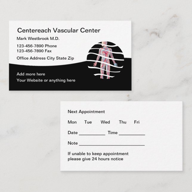 Classy Vascular Vein Care Appointment Cards Visitenkarte (Vorne/Hinten)