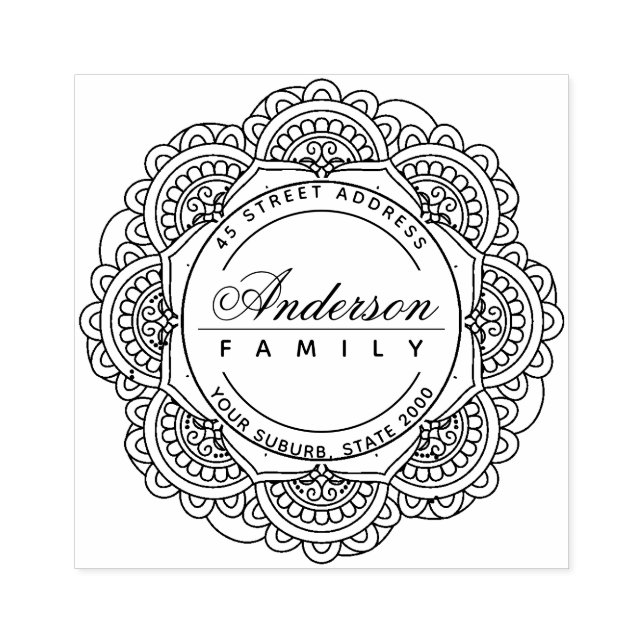 CLASSY VERZIERT CUSTOM FAMILIENNAME RÜCKSENDEADRES GUMMISTEMPEL (Prägung)