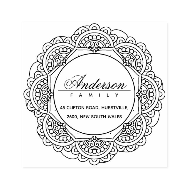 CLASSY VERZIERT CUSTOM FAMILIENNAME RÜCKSENDEADRES GUMMISTEMPEL (Prägung)