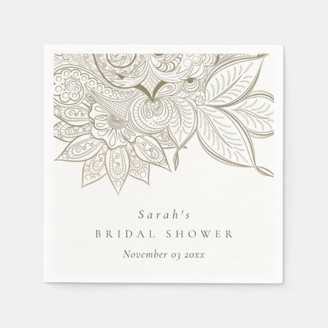 Classy Verziert Paisley Ivory Gold Brautparty Serviette (Vorderseite)