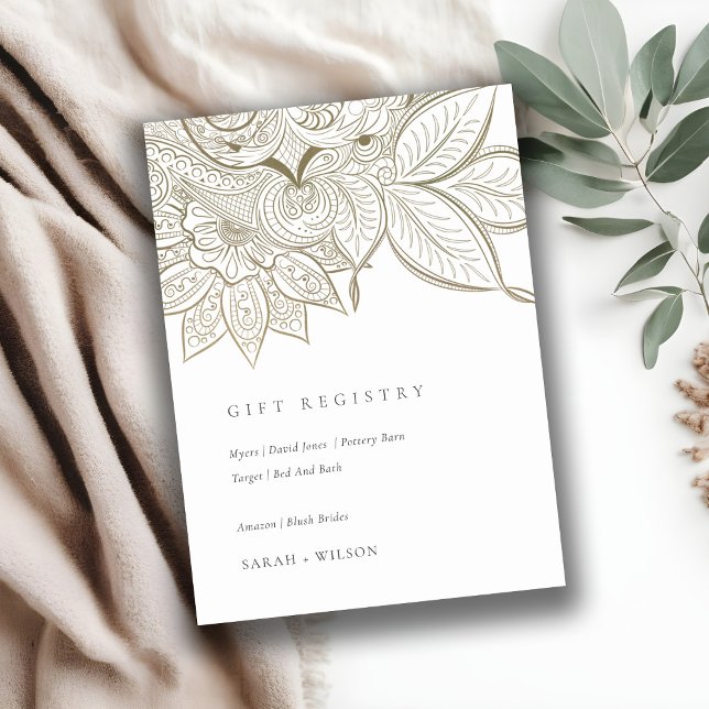 Classy Verziert Paisley Ivory Gold Wedding Registr Begleitkarte (Von Creator hochgeladen)