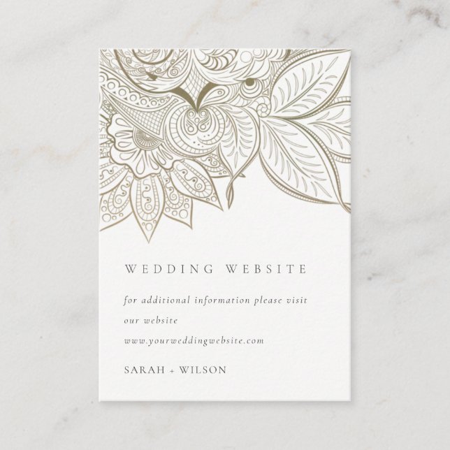Classy Verziert Paisley Ivory Gold Wedding Website Begleitkarte (Vorderseite)