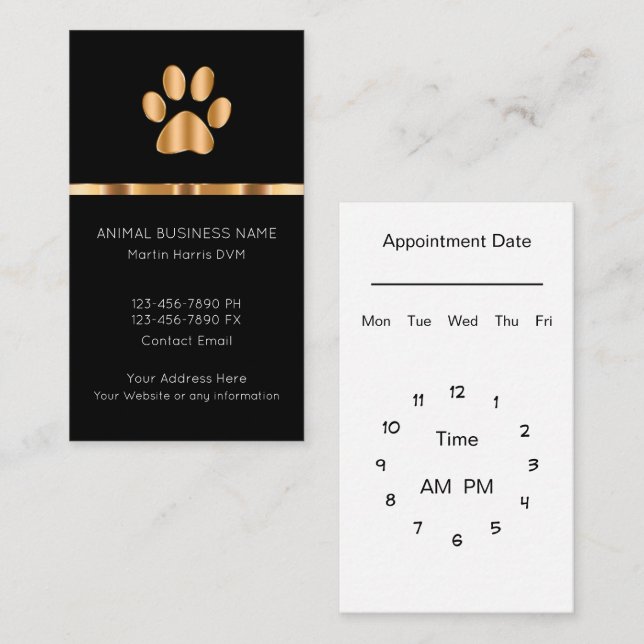 Classy Veterinary Appointment Businesscard Visitenkarte (Vorne/Hinten)