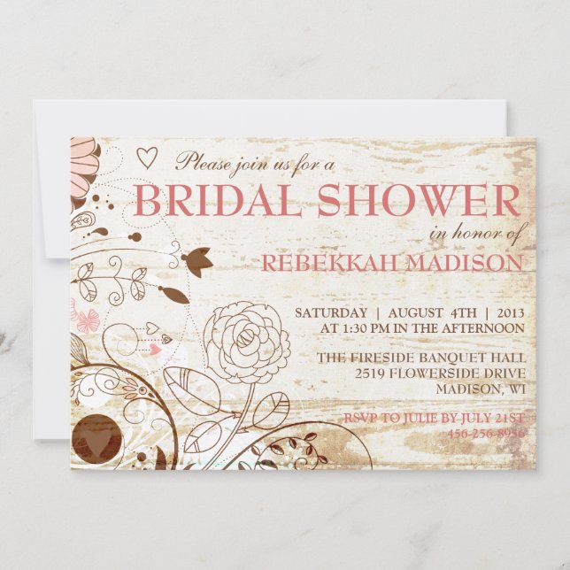 Classy Vintag Floral Bridal Dusche Einladung (Vorderseite)