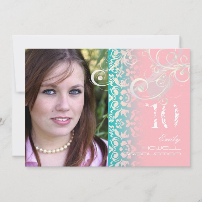 Classy Vintag/Grunge/Wirbel/Damask/Abschlüsse Einladung (Vorderseite)