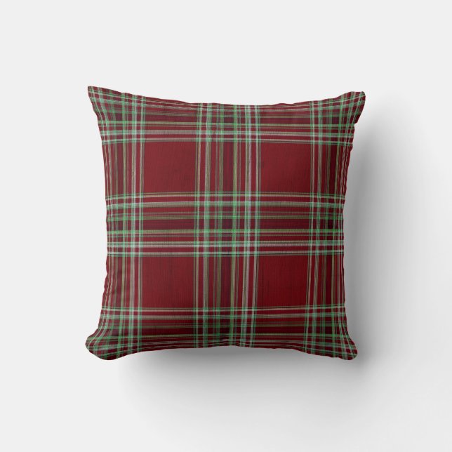 Classy Vintage Red Green Textured Tartan Plaid  Kissen (Vorderseite)