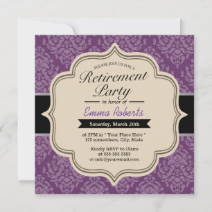 Classy Violet Damask Rentirement-Party Einladungen