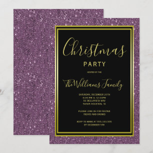 Classy Violet Glitzer, Gold Gerahmtes Weihnachtsfe Einladung