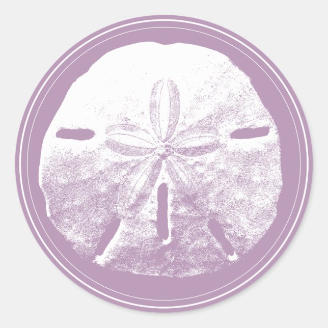 Classy Violet Sand Dollar Beach Wedding Gefallen Runder Aufkleber (Vorderseite)
