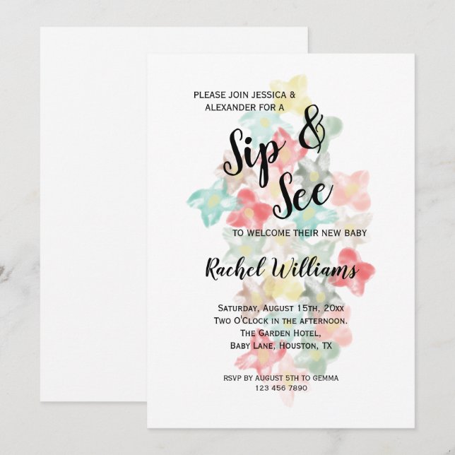 Classy Watercolor Blume Einladung (Vorne/Hinten)