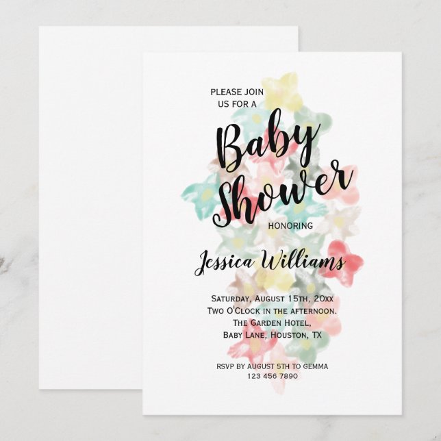 Classy Watercolor Blume Kinderdusche Einladung (Vorne/Hinten)