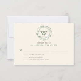 Classy Watercolor Greenerity Wreath Monogram RSVP Karte