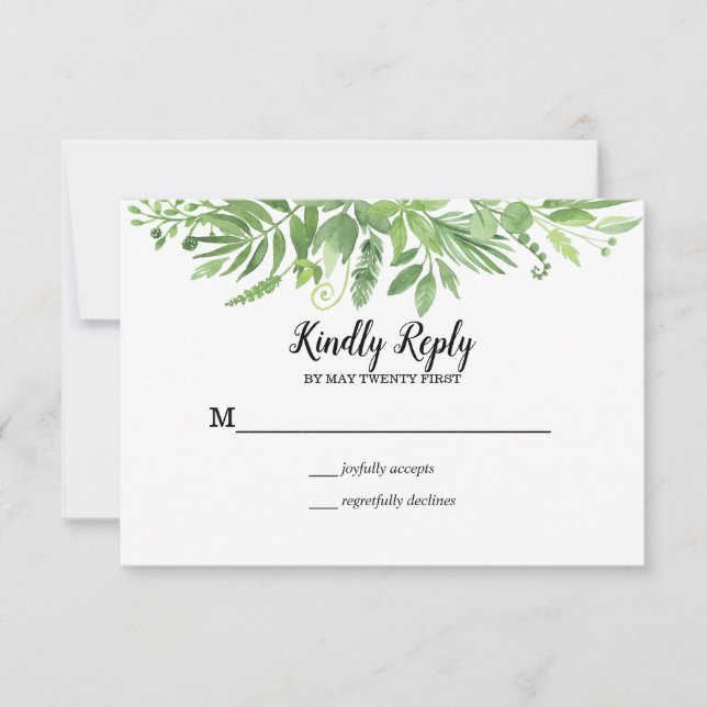 Classy Watercolor Wildwiese Green Wedding RSVP (Vorderseite)
