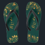 Classy Wedding Bride Emerald Green & Gold Foliage Flip Flops<br><div class="desc">Diese klassischen Braut-Smaragdgrün und goldblättrigen Flip-Flops mit goldenem Blattmuster und moderner Typografie auf zeitlos dunkelgrünem Hintergrund. Anzeigen der Auflistung auf dieser Seite, um passende Elemente zu finden. Staffel es mit deinen Informationen anpassen. Wenn Sie gewollt haben, um den Stil, die Farbe oder die Textplatzierung des Schriftartes zu ändern, klicken Sie...</div>