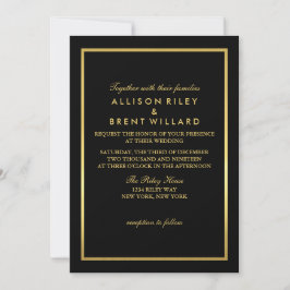 Classy Wedding Invitation Gold Foil Look - Schwarz Einladung
