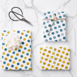 Classy White Blue & Gold Polka Dots Moderne Weihna Geschenkpapier Set