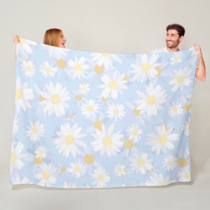 Classy White Daisy Blume Botanical Blue Design Fleecedecke