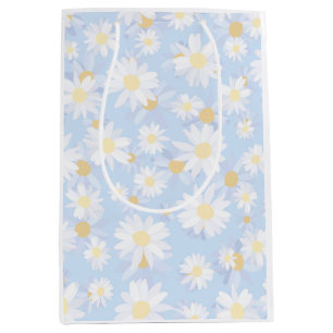 Classy White Daisy Blume Botanical Blue Design Mittlere Geschenktüte
