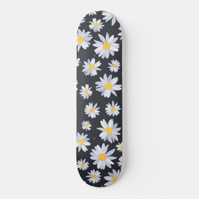 Classy White Daisy Blume Botanisches Grau Design Skateboard (Vorderseite)