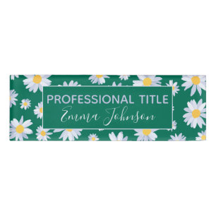 Classy White Daisy Blume Botanisches Grünes Design Namenschild
