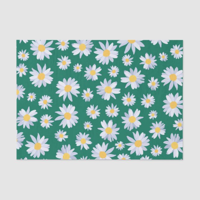 Classy White Daisy Blume Botanisches Grünes Design Seidenpapier (Vorderseite)