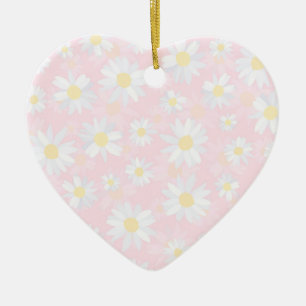 Classy White Daisy Blume Botanisches Pink Design Keramik Ornament