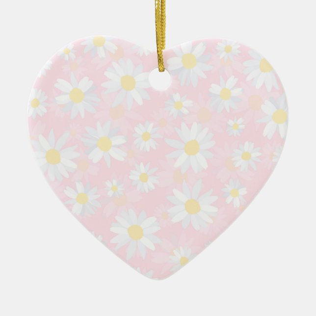 Classy White Daisy Blume Botanisches Pink Design Keramik Ornament (Vorne)