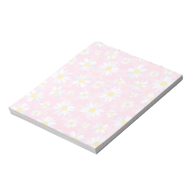 Classy White Daisy Blume Botanisches Pink Design Notizblock (Rotiert)