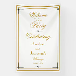 Classy White & Gold Script Chic Hochzeit Willkomme Banner