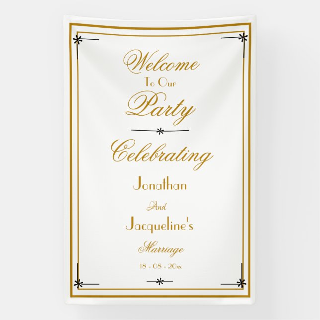 Classy White & Gold Script Chic Hochzeit Willkomme Banner (Vertikal)